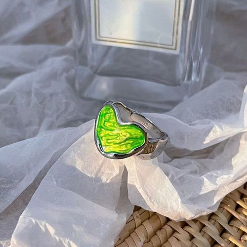 Bague En Émail Coeur, Néon, Rose, Orange, Turquoise, Bleu, Pendentif Goutte D'huile, Bijoux De Fête Romantiques Doux, Vente En Gros