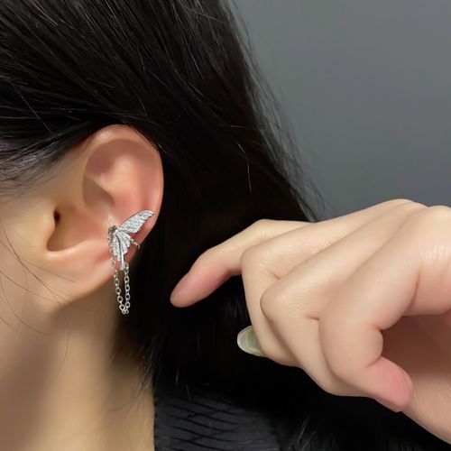 Boucle D'oreille Clip De Manchette Non Perçante Pour Femme, Gland En Cristal De Document Argenté, Bijoux De Piercing Au Cartilage, Biscuits Brillant, Jofake
