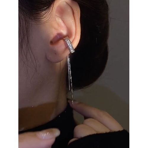 Boucle D'oreille Clip De Manchette Non Perçante Pour Femme, Gland En Cristal De Document Argenté, Bijoux De Piercing Au Cartilage, Biscuits Brillant, Jofake
