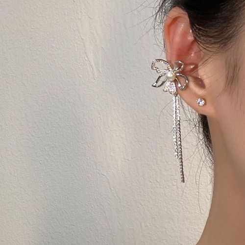 Boucle D'oreille Clip De Manchette Non Perçante Pour Femme, Gland En Cristal De Document Argenté, Bijoux De Piercing Au Cartilage, Biscuits Brillant, Jofake