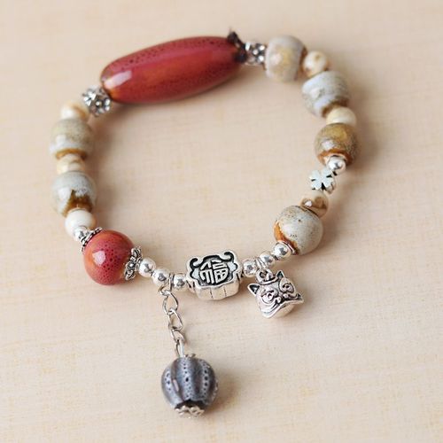 Bracelet En Alliage De Céramique De Style Chinois, Accessoires De Mode, Perlé, Ethnique, Nouveau
