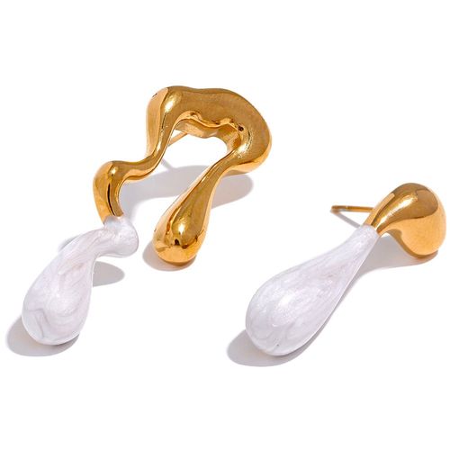 Yhpup-Boucles D'oreilles Créatives Asymétriques En Acier Inoxydable Pour Femme, Blanc, Marron, Émail, Mode, Métal, Étanche, Bijoux, Cadeau
