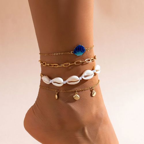 Ingesight.Z-Bracelet De Cheville Bohème Avec Pendentif Coquillage Pour Femme, Breloques D'été, Document Doré, Lien Croisé Festonné, Jofoot Joset