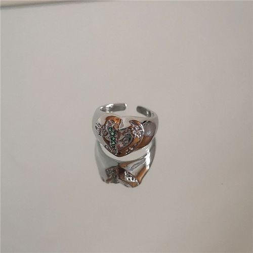 Bague Indétectable En Zircon Rose Pour Femmes, Anneau Inégal En Métal Corrosion, Ouverture De Coeur D'amour, Personnalité Assortie À Tout