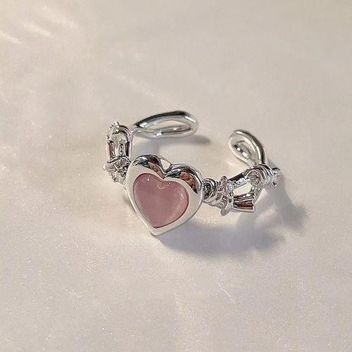 Bague En Cristal Rose Avec C¿Ur Irrégulier Pour Femmes, Bague Créative En Opale Bleue, C¿Ur Ouvert, Zircon Géométrique Brillant, Bijoux Vintage Y2k