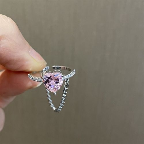 Bague En Cristal Rose Avec C¿Ur Irrégulier Pour Femmes, Bague Créative En Opale Bleue, C¿Ur Ouvert, Zircon Géométrique Brillant, Bijoux Vintage Y2k