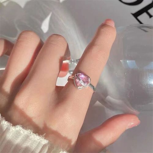 Bague En Cristal Rose Avec C¿Ur Irrégulier Pour Femmes, Bague Créative En Opale Bleue, C¿Ur Ouvert, Zircon Géométrique Brillant, Bijoux Vintage Y2k