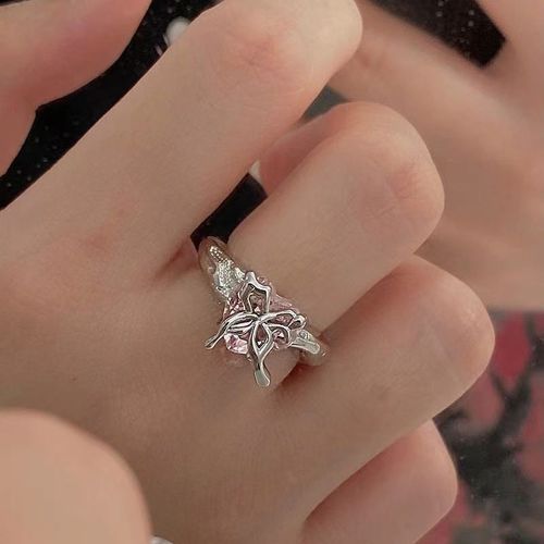 Bague En Cristal Rose Avec C¿Ur Irrégulier Pour Femmes, Bague Créative En Opale Bleue, C¿Ur Ouvert, Zircon Géométrique Brillant, Bijoux Vintage Y2k