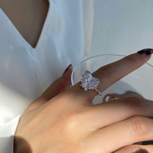Bague En Cristal Rose Avec C¿Ur Irrégulier Pour Femmes, Bague Créative En Opale Bleue, C¿Ur Ouvert, Zircon Géométrique Brillant, Bijoux Vintage Y2k