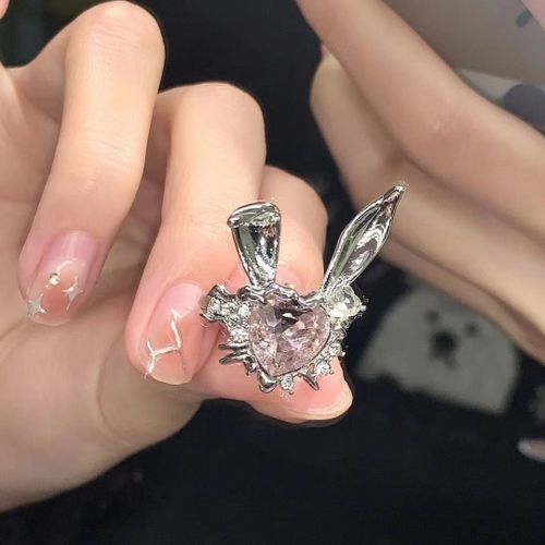 Bague En Cristal Rose Avec C¿Ur Irrégulier Pour Femmes, Bague Créative En Opale Bleue, C¿Ur Ouvert, Zircon Géométrique Brillant, Bijoux Vintage Y2k