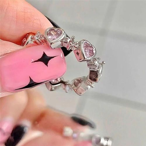Bague En Cristal Rose Avec C¿Ur Irrégulier Pour Femmes, Bague Créative En Opale Bleue, C¿Ur Ouvert, Zircon Géométrique Brillant, Bijoux Vintage Y2k