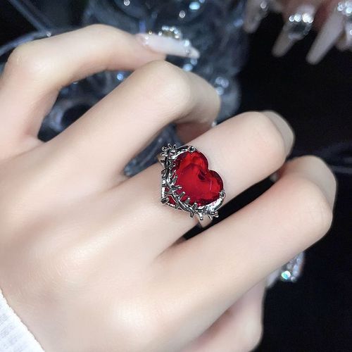Bague En Cristal Rose Avec C¿Ur Irrégulier Pour Femmes, Bague Créative En Opale Bleue, C¿Ur Ouvert, Zircon Géométrique Brillant, Bijoux Vintage Y2k