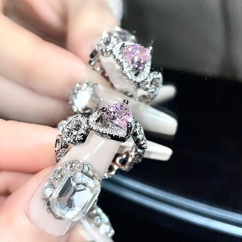 Bague En Cristal Rose Avec C¿Ur Irrégulier Pour Femmes, Bague Créative En Opale Bleue, C¿Ur Ouvert, Zircon Géométrique Brillant, Bijoux Vintage Y2k