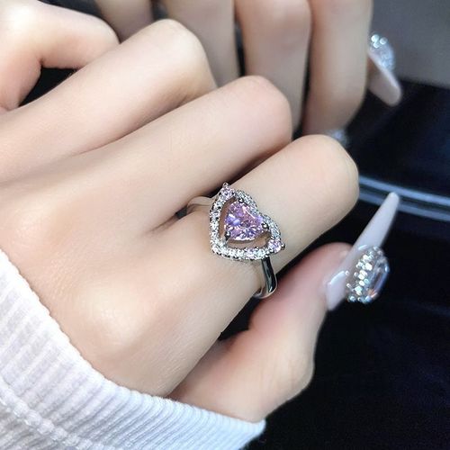 Bague En Cristal Rose Avec C¿Ur Irrégulier Pour Femmes, Bague Créative En Opale Bleue, C¿Ur Ouvert, Zircon Géométrique Brillant, Bijoux Vintage Y2k