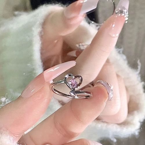 Bague En Cristal Rose Avec C¿Ur Irrégulier Pour Femmes, Bague Créative En Opale Bleue, C¿Ur Ouvert, Zircon Géométrique Brillant, Bijoux Vintage Y2k
