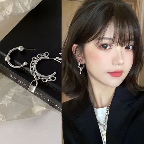 Boucles D'oreilles En Strass Rose Asymétriques Pour Filles, Bijoux Mignons En Forme De Serrure À Clé, Mode Coréenne Pour Femmes