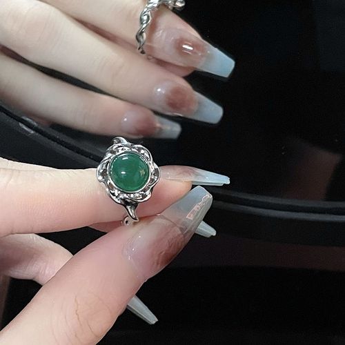 Bague Rétro En Pierre Verte Naturelle Plaquée Argent, Jaspe, Bijoux Pour Homme Et Femme, Cadeau