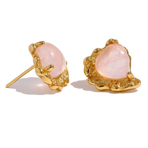 Yhpup-Boucles D'oreilles À Tige En Argent Regardé Avec Pierre De Quartz Rose Pour Femme, Bijoux Fins Romantiques, Cadeau Pour Petite Amie, Amoureux