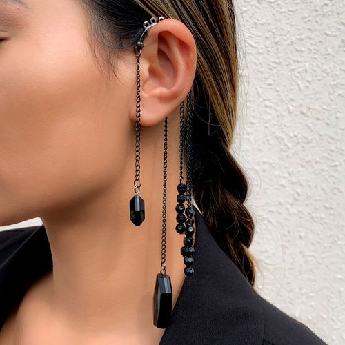 Ingesight.Z 1 Pièce Imitation Perle Paillettes Longues Gland Boucles D'oreilles Kpop Arc Oreille Suspendue Faux Cartilage Clip Boucles D'oreilles Accessoire Bijoux