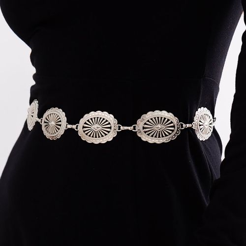 Ingesight.Z ? Chaîne De Taille Avec Disque Métallique Creux Pour Femmes, Chaîne De Corps Ethnique Ovale, Vintage, Couleur Argent, Bijoux Cadeaux De Fête