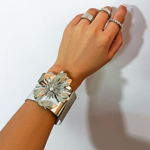 Ingesight.Z-Bracelet Vintage À Grande Fleur De Rose Avec Perle, Jonc Ouvert, Manchette, Punk, Document Or, Bracelets Géométriques Larges, Cadeau Pour Femme