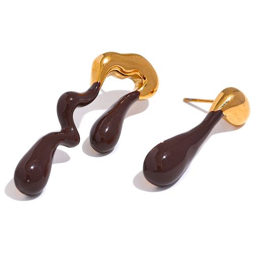 Yhpup-Boucles D'oreilles Créatives Asymétriques En Acier Inoxydable Pour Femme, Blanc, Marron, Émail, Mode, Métal, Étanche, Bijoux, Cadeau