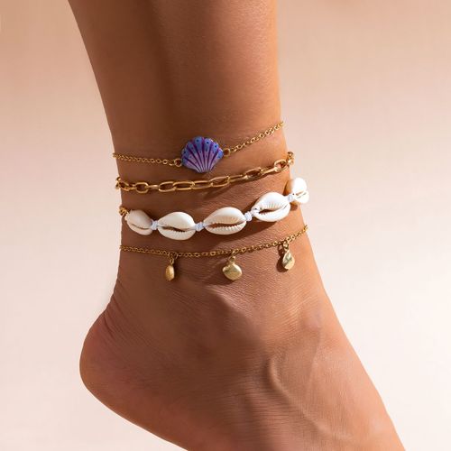 Ingesight.Z-Bracelet De Cheville Bohème Avec Pendentif Coquillage Pour Femme, Breloques D'été, Document Doré, Lien Croisé Festonné, Jofoot Joset