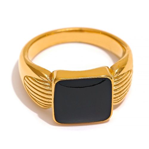 Yhpup-Bague Large En Acier Inoxydable Émail Noir, Doigt En Métal Localité, Bijoux Imperméables, Charme Chimstatement Anillos Mujer