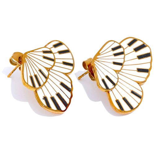 Yhpup-Boucles D'oreilles Papillon En Acier Inoxydable Pour Femme, Bijoux En Émail Blanc Et Noir, Charme Insecte En Métal Exquis, Bijoux À La Mode