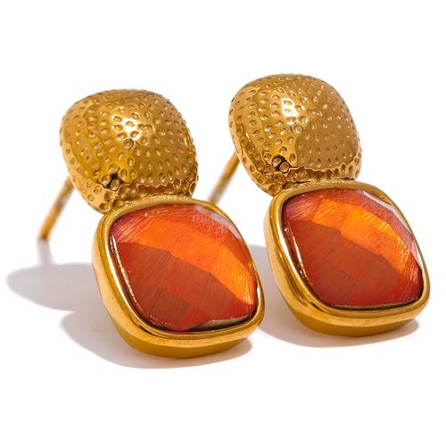 Yhpup-Boucles D'oreilles Carrées En Cristal Orange Pour Femme, Bijoux D'oreille Vintage, Acier Inoxydable, Prévient Les Allergies, Document Doré, Mode, Sion L