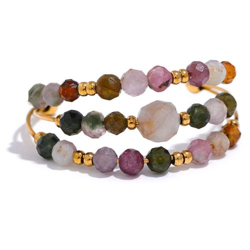 Yhpup-Bague Chic Multicouche En Acier Inoxydable Pour Femme, Anneau En Pierre Naturelle, Perles Imperméables, Bijoux À La Mode, Tourmaline, Turquoise, Fait À La Main