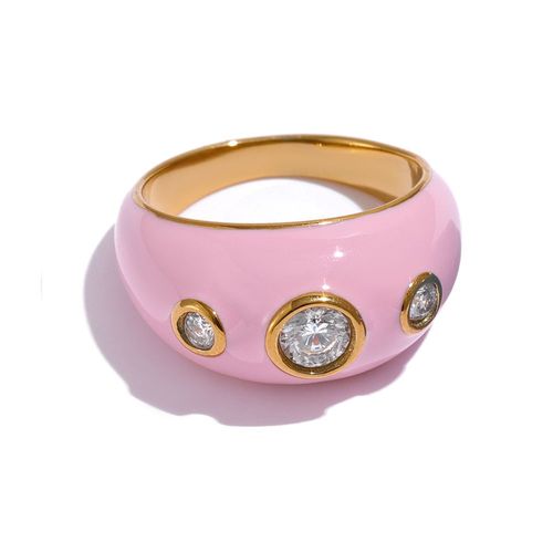 Yhpup-Bague En Émail Rose Bleu Pour Femme, Acier Inoxydable, Cubique, Contre-Indiqué, Gros, Bijoux Imperméables, Cadeau De Gala De Fête