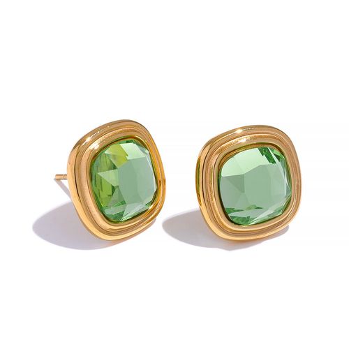 Yhpup-Boucles D'oreilles Géométriques Carrées En Acier Inoxydable, Vertes Et Rouges, Clip De Verre Délicat, Bling, Étanche, Bijoux De Base Pour Femme
