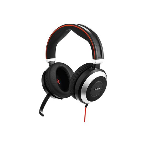 Jabra Evolve 80 UC stereo - Micro-casque - circum-aural - filaire - Suppresseur de bruit actif - jack 3,5mm