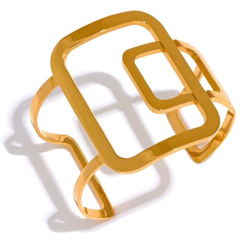 Yhpup-Bracelet Carré Creux En Acier Inoxydable, Manchette Large, Déclaration Géométrique, Document Doré, Grand Cadeau De Bijoux De Gala, Sion L, 2023