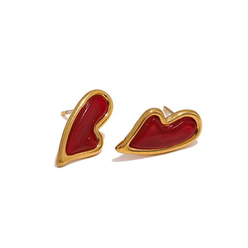 Yhpup-Boucles D'oreilles Coeur Agate Rouge Coquille Naturelle Pour Femme, Acier Inoxydable, Charme Mignon, 18k Sweatshirts Plaqué Bijoux Cadeau, Nouveau