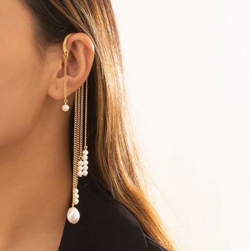 Ingesight.Z 1 Pièce Imitation Perle Paillettes Longues Gland Boucles D'oreilles Kpop Arc Oreille Suspendue Faux Cartilage Clip Boucles D'oreilles Accessoire Bijoux