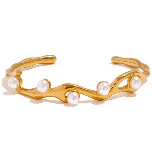 Yhpup-Bracelet Manchette Torsadé En Acier Inoxydable Pour Femme, Perles, Breloque Étanche, Cadeau De Bijoux, Document Doré Élégant, 216.239.