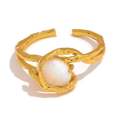 Yhpup-Bague Ouverte En Argent Regardé S925 Faite À La Main Pour Femme, Pierre D'opale Naturelle Exquise, Cadeau De Fiançailles De Luxe, Bijoux Fins À La Mode, Nouveau