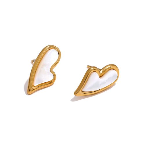Yhpup-Boucles D'oreilles Coeur Agate Rouge Coquille Naturelle Pour Femme, Acier Inoxydable, Charme Mignon, 18k Sweatshirts Plaqué Bijoux Cadeau, Nouveau
