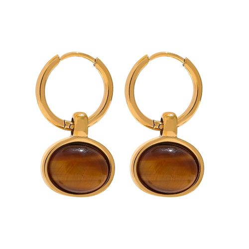 Yhpup Pvd-18k Plaqué Or Pierre Naturelle Agent Vert Tigre Boucles D'oreilles En Acier Inoxydable Vintage Charme Chic Bijoux Boucle D'oreille