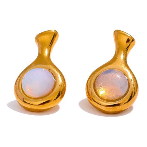 Yhpup-Boucles D'oreilles Géométriques En Acier Inoxydable Pour Femme, Bijoux Imperméables, Pierre Opale Aventurine Verte, Gala De Luxe, Cadeau À La Mode