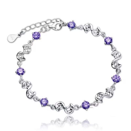 Jewelpoptop-Bracelet En Argent Regardé Pr925, Bijou De Mariage Violet, Trèfle Porte-Bonheur, Cubique, Contre-Indiqué, Longueur 17cm + 4cm