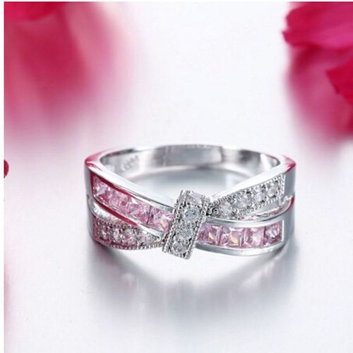 Bague En Argent Estampillée 925, Jolie Bague De Mariage, De Fête, Couleur Or Blanc, Pierre Cristal, Bijoux Pour Femmes, Vente En Gros