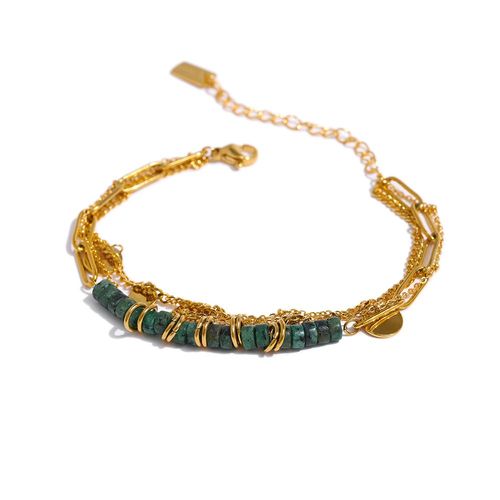 Yhpup-Bracelet Multicouche En Acier Inoxydable Pour Femme, Pierre Naturelle Verte, Bijoux Faits À La Main, Cadeau De Noël