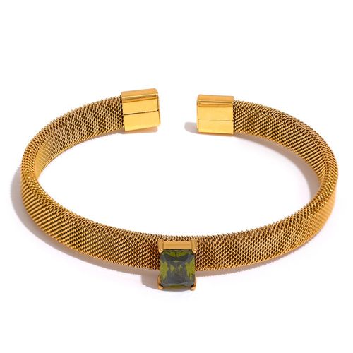 Yhpup-Bracelet Ouvert En Acier Inoxydable Pour Femme, Plaqué Or 18k, Jonc Jocuff Largeur, Vert Olive, Bijoux Chimjewelry Blancs