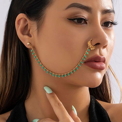 Lacteo-Réinitialisation Anneaux Chimantarctique Pour Femme, Boucles D'oreilles Connectées, Petites Perles De Clip Noires Et Vertes, Faux Piercing Narine, Bijoux De Corps