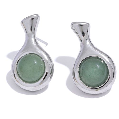 Yhpup-Boucles D'oreilles Géométriques En Acier Inoxydable Pour Femme, Bijoux Imperméables, Pierre Opale Aventurine Verte, Gala De Luxe, Cadeau À La Mode