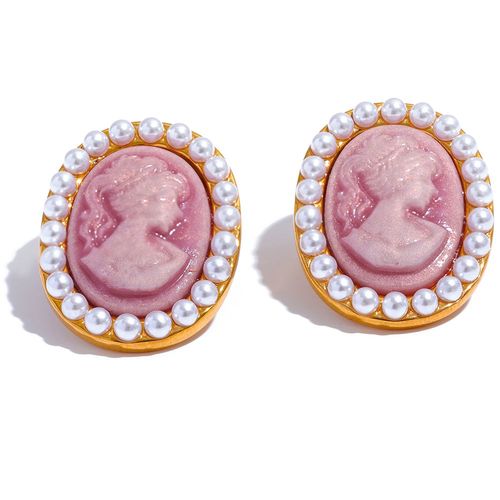 Yhpup-Boucles D'oreilles En Résine Rose Perle Pour Femme, Breloques En Acier Inoxydable, Portrait, Élégant, France, Chic, Vintage, Palais, Bijoux, 216.239.