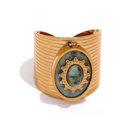Yhpup Bague Large En Pierre Naturelle Rose Ou Verte Pour Femme, Bijou En Acier Inoxydable, Breloque Élégante, Cadeau De Déclaration, France